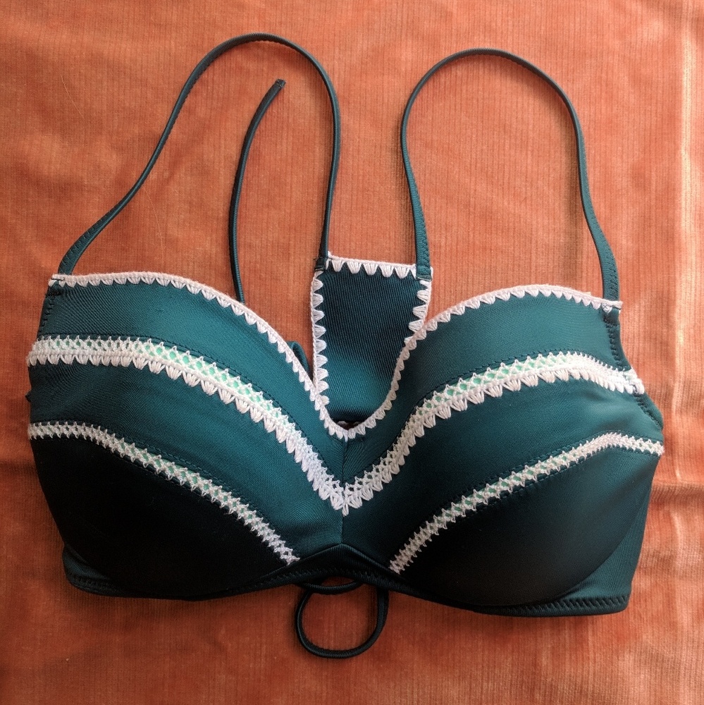 Shade & Shore Turquoise & White Bikini Top 34C
